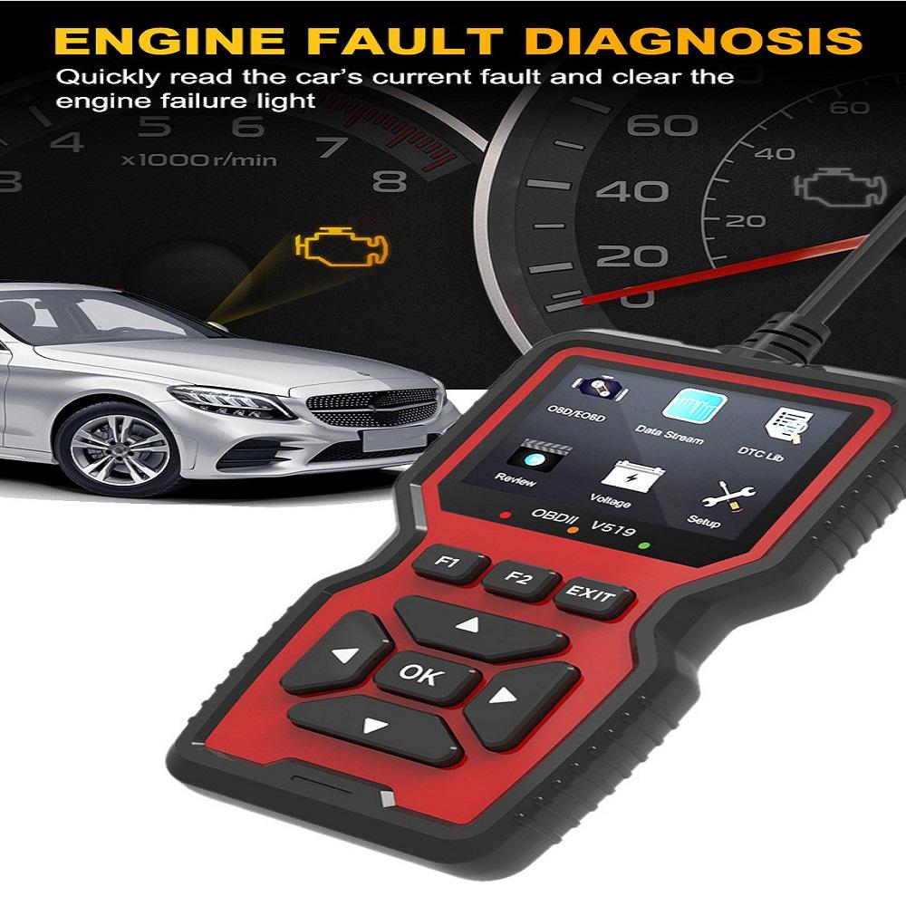 OBD2 Автоматическая диагностика неисправностей двигателя, детектор, считывающая карта V519, многоязычная