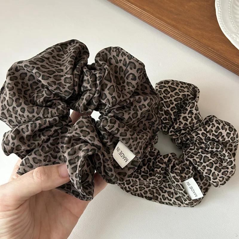 For Women Elastic Big Hair Tie Girls Black Hair Rubber Bands Retro Korea Fashion Leopard Print Oversized Scrunchie Hair Rope