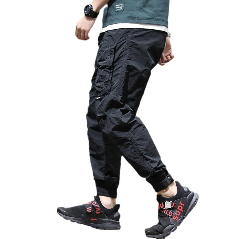 Мужские быстросохнущие повседневные брюки облегающего кроя - Летний стиль с манжетами, свободного кроя, большого размера, корейский спортивный дизайн.