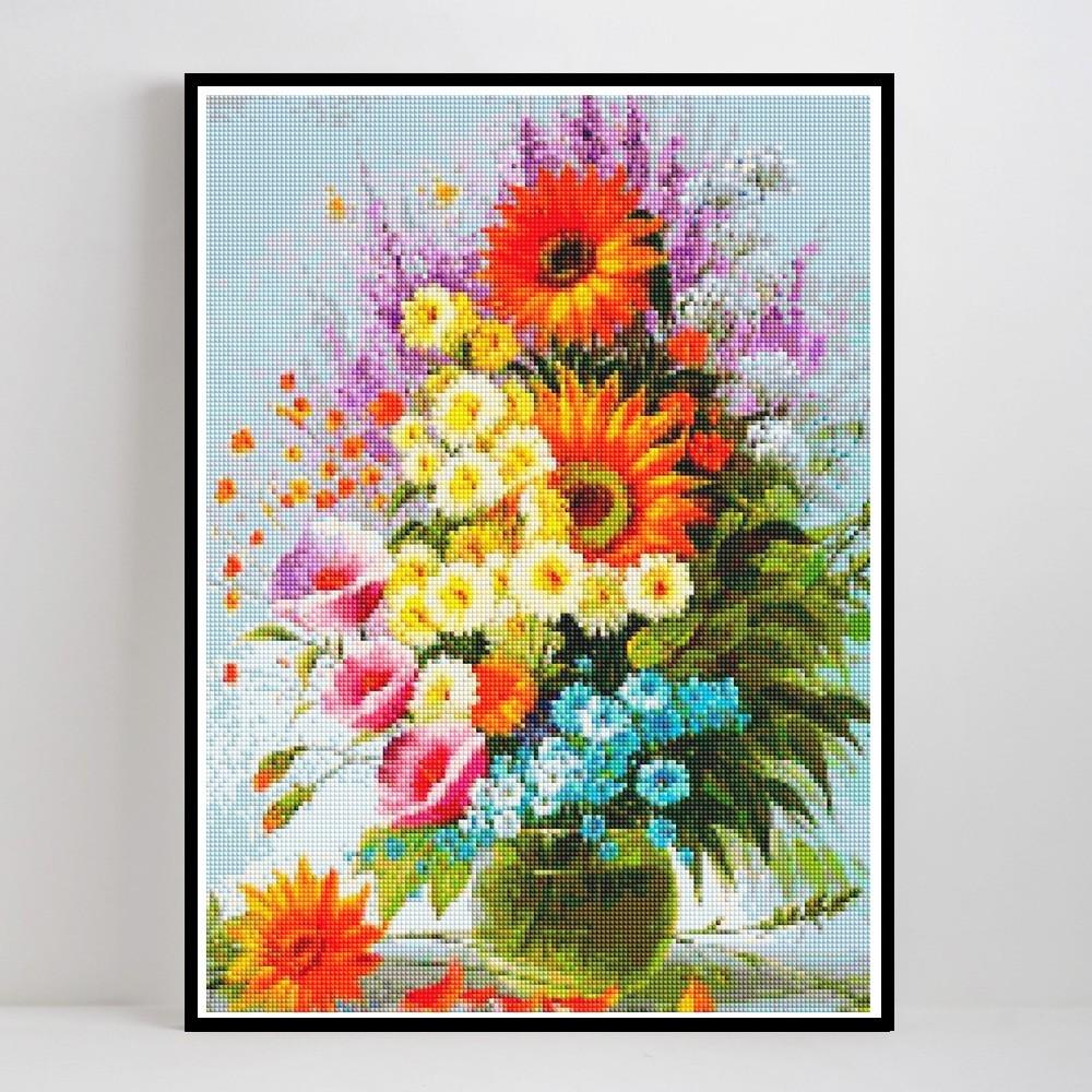 Huacan Diamond Painting Full Drill Square Flower Diamond Embroidery Rhinestone Diamond Mosaic