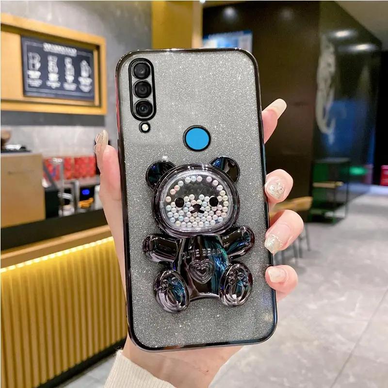 Чехол для телефона P30 lite Glitter Bear с держателем-кронштейном и покрытием для Huawei P30Lite P40 Pro P50 M p 40 30 p60pro p 30 60