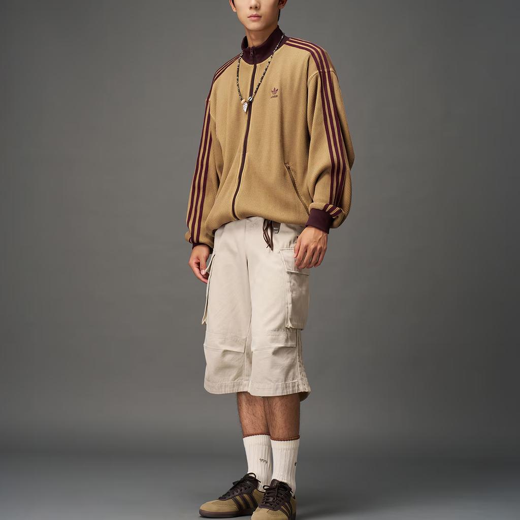 Adidas Originals Track Top Ss25 Knit Striped Stand Collar Sports Loose Multi Pocket Knitted Jacket Men Jacket KC2620