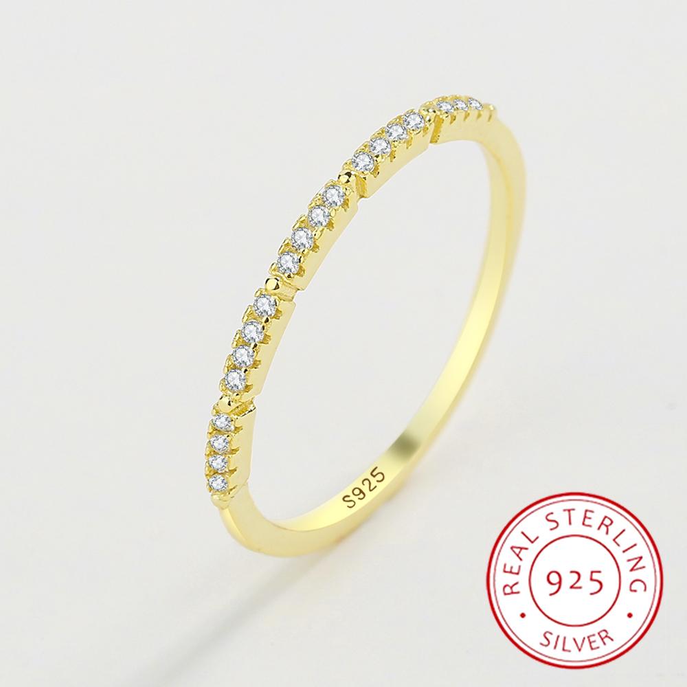 Классические кольца из стерлингового серебра 925 пробы со сверкающим прозрачным цирконом золотого цвета для женщин, свадебные и помолвочные изысканные женские украшения