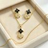 Gold Plated Clover Necklace Earring Set Women Zinc Alloy With Zircon Stones Fashion Jewelry Gift