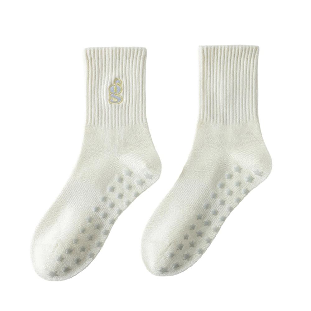 Cotton Pilates Socks for Women Breathable Non-Slip Professional Yoga Socks High-elastic Embroidery Mid Tube Socks for Yoga Dance