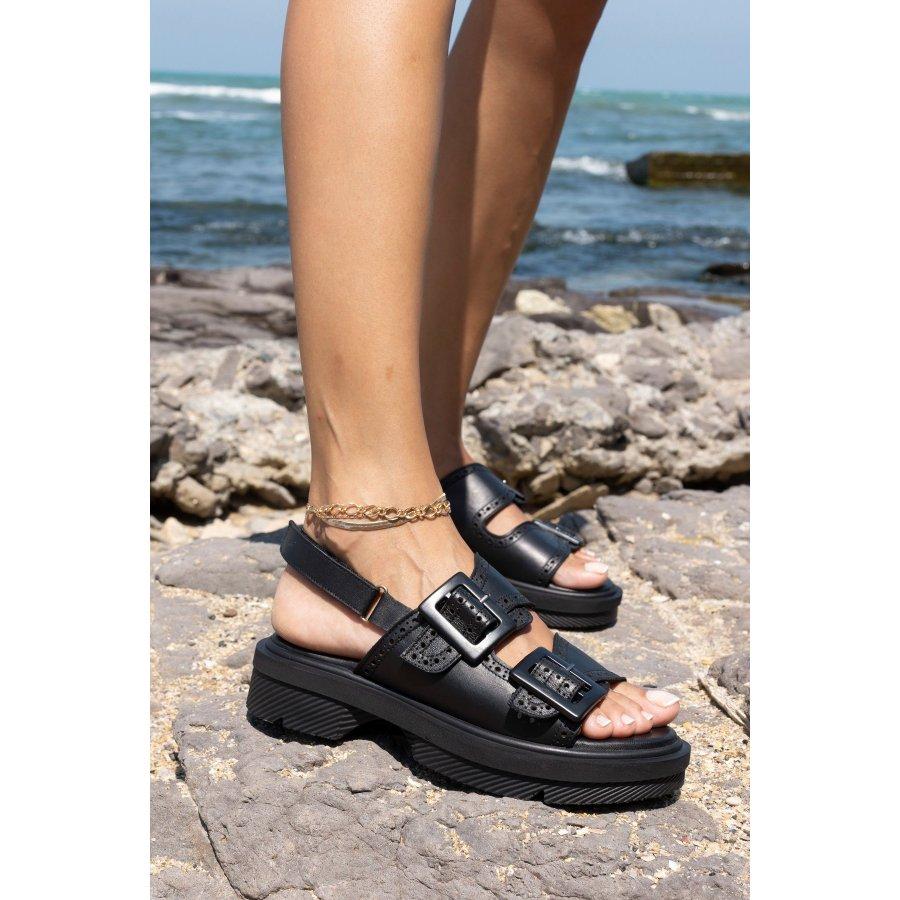 Женские сандалии из натуральной кожи на толстой подошве