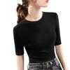 Solid Color Bottoming Shirt Women's New Women's Clothing Front Shoulder Round Neck Stretch Cotton T-shirt Fashionable Simple Inner Top
