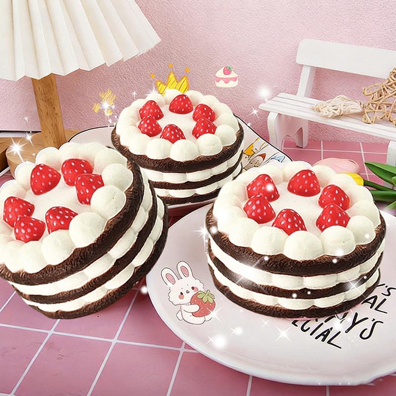 Kawaii Simulation Strawberry Birthday Cake Pressable Toy Soft Pressure Toy Food-Related Cake Press Toy For Kids