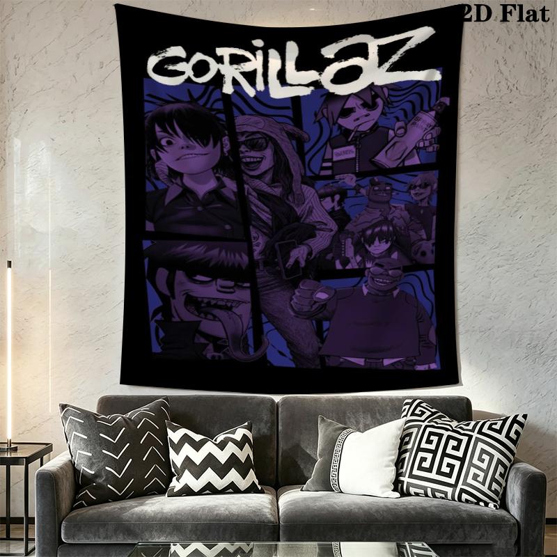 Gorillaz Wall Tapestry Aesthetic Wall Hanging Printed Fabric Blanket Decorative Tapestries for Bedroom Living Room Home Decor