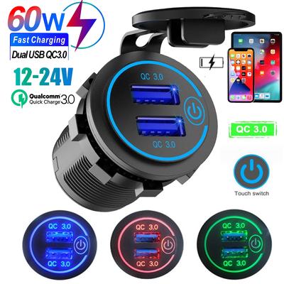 Двойной QC 3.0 двойной USB быстрое автомобильное зарядное гнездо 12 В/24 В водонепроницаемый с переключателем автомобильный адаптер быстрой зарядки розетка