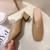 Модные Comemore Baotou Полушлепанцы Женские Летние Новые Уличные Модные Однотонные С Квадратным Носком Толстый Каблук Туфли-лодочки Женские