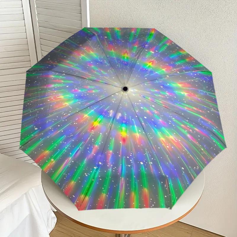 1pc Rainbow Starburst Automatic Open/Close Umbrella with Windproof, 8-Rib Sturdy Canopy, Durable Ribs, Fashionable Design1238A