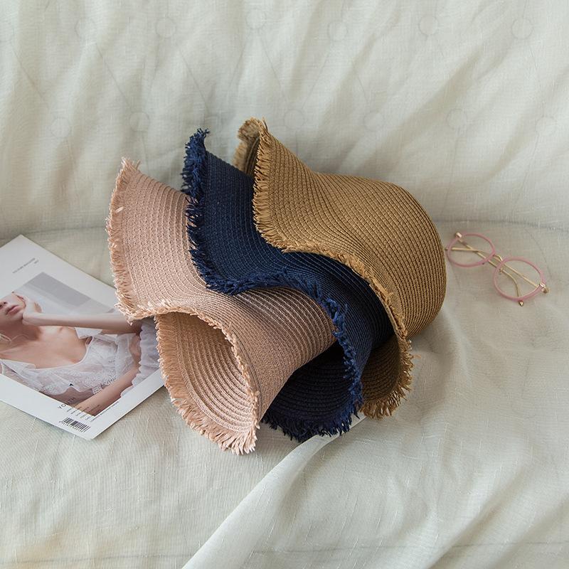 Women's Summer Flat Top Straw Hat , Wide Brim Sun Protection Beach Fisherman Hat, Breathable Hand-Woven For Seaside Photography