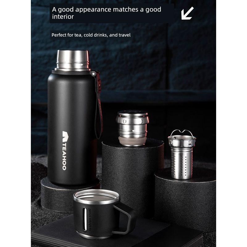 Large-Capacity Thermos Cup with Tea-Water Separation, All-Steel, Portable for Outdoor Use, Suitable for Car Use in Winter, with Handle for Brewing Tea