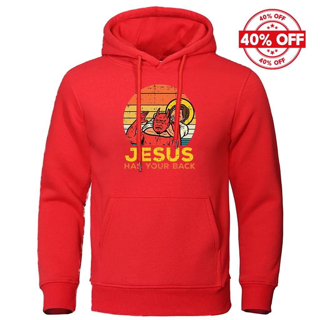 2025 Spring And Autumn Man's Solid Color Popular Coat Jesus Has Your Back Jiu Jitsu Retro Christian Logo Print Pullover Hoodies