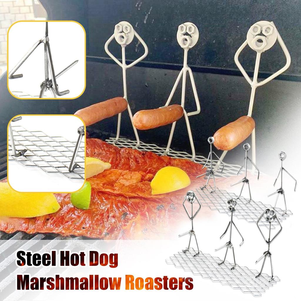 Metal Art Sculpture Set Three People Standing on Grill Mesh Handmade Decorative Barbecue Hot Dog Cooking Tool Figurines