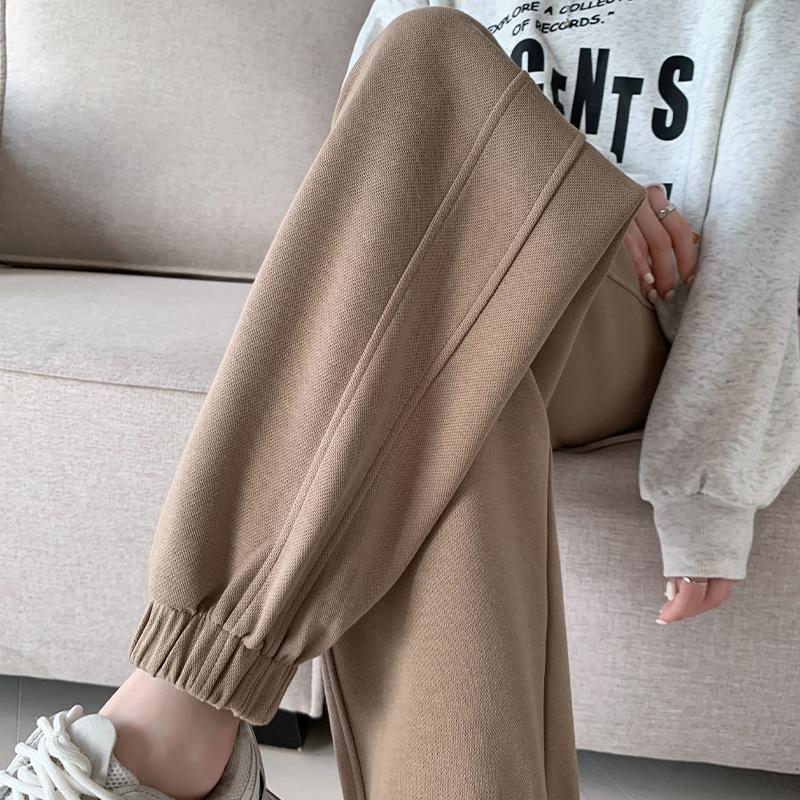 Брюки-бананы с заплатками сбоку, модные спортивные зимние спортивные штаны, толстые плюшевые трикотажные брюки, свободные повседневные джоггеры, женская мода