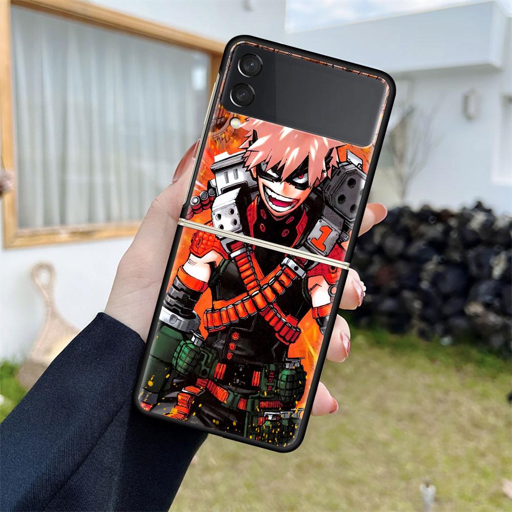 Роскошный чехол для Samsung Galaxy Z Flip 4 3 5G, черный ПК, жесткие чехлы для телефонов, модная задняя крышка ZFlip Funda My Hero Academia Shell Sac