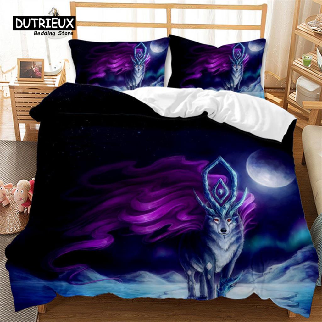 Luminous Wolf Duvet Cover Exotic Animal Bedding Set King For Kids Boys Adult Microfiber Wildlife Comforter Cover With Pillowcase