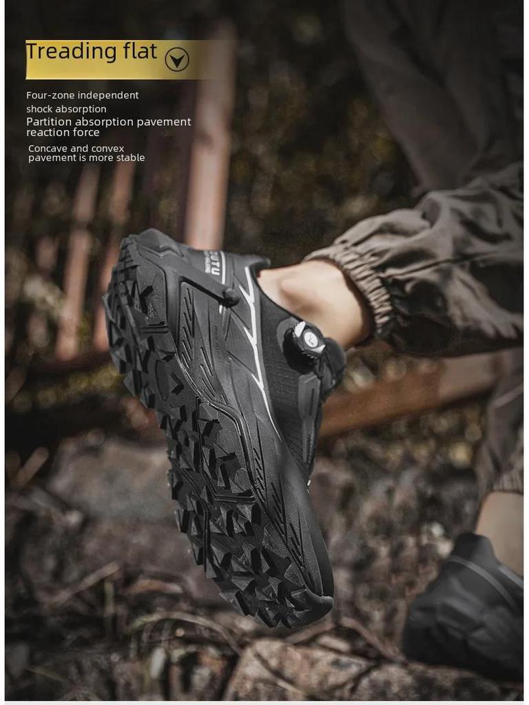 Men's Spring Outdoor Waterproof Hiking Shoes with Rotating Button, Non-Slip & Shock-Absorbing Design