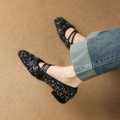 Новые женские повседневные балетки, на одной педали, на низком каблуке, черные кожаные туфли, квадратный носок, обувь больших размеров, женская обувь на все сезоны