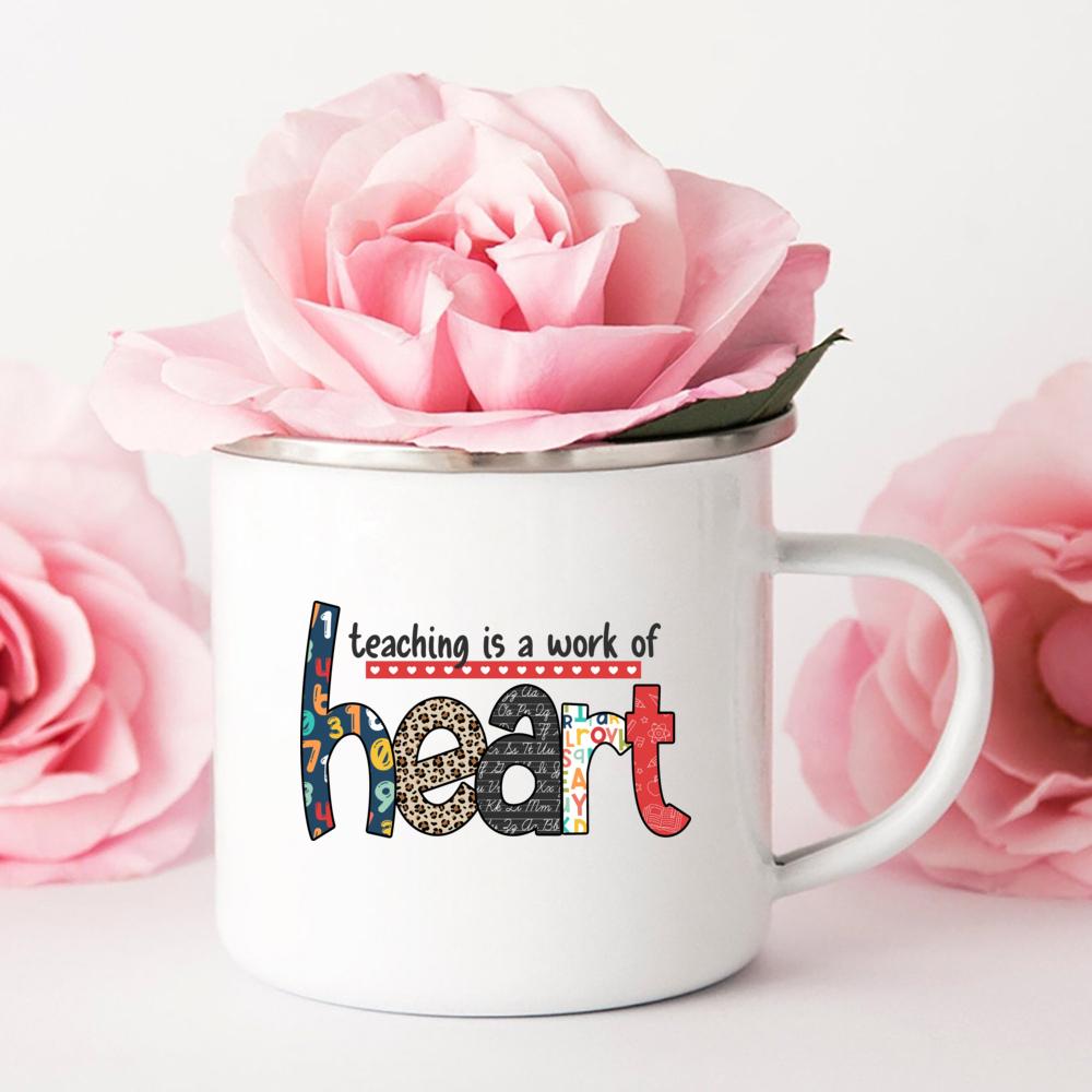 Teaching Is A Work of Heart Printed Enamel Mug Friends Original Mugs Coffee Cups To Sublimate Stainless Cup Drinkware Cupshe Bar