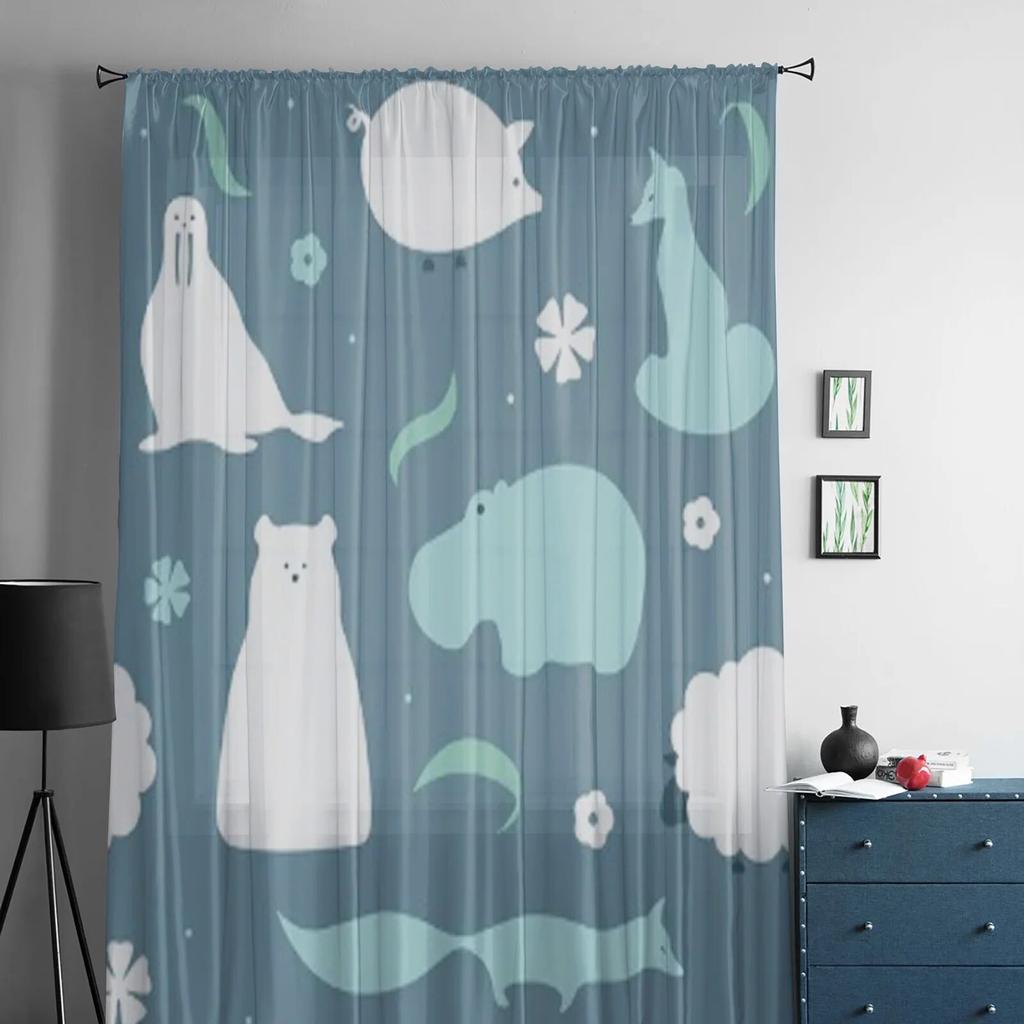 Animals Cartoon Design Tulle Sheer Curtains for Living Room the Room Bedroom Kitchen Decoration Voile Organza Curtains