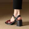 2024 Новые Ретро Элегантные Женские Босоножки Из Натуральной Кожи Толстые Высокие Каблуки Пряжки Офисная Обувь Женские Летние Комфортные Босоножки Туфли