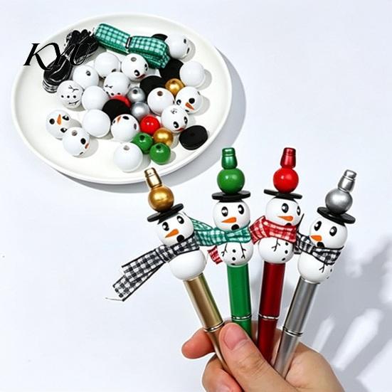 Winter Theme Stationery Supplies 8PCS Christmas DIY Beadable Pens Kit, Snowman Wooden Beads Stationery, Creative Office Desk Accessories Smooth
