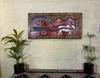 Vintage Hand-Painted Wooden Bullock Cart Panel: Traditional Wall Art