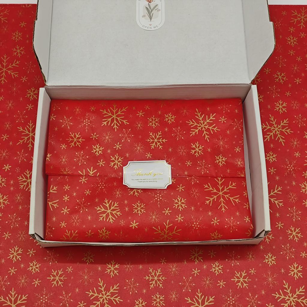 60 Sheets Elegant Red & Golden Snowflake Gift Wrapping Paper - Thin & Sturdy Winter Theme with Rounded Corners, Durable Tissue
