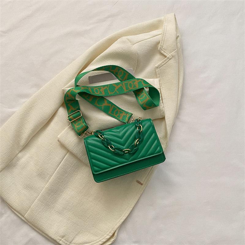 Модная женская сумка 2024 года, новая сетка давления, маленькая квадратная сумка, широкий плечевой ремень, сумка-мессенджер на одно плечо, мини-цепочка, маленькая квадратная сумка