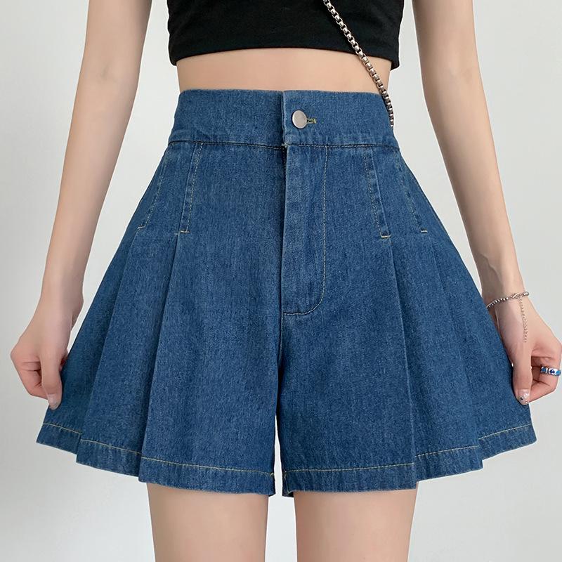 Women's Washed Denim Shorts, 2025 Summer Collection: Loose Wide-Leg Design, Elastic High Waist, Casual Fit.