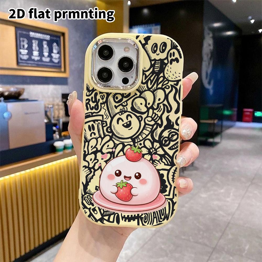 Phone case: 2D flat design suitable for iPhone 18 17 16 15 14 13 Pro protective case, couple style, strawberry mochi, Christmas and Halloween gifts