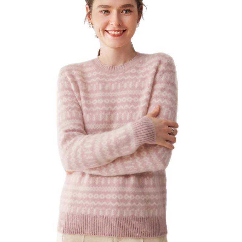 Womens Oversized Cashmere Sweater Thick Knit Lazy Style Jacquard Loose Fit Winter