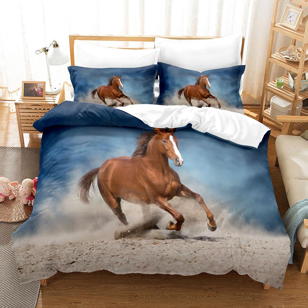 3D Horse Printing Duvet Cover Animal Bedding Set Twin Full Double Queen King Size for Teens  Soft Polyester Comforter Cover