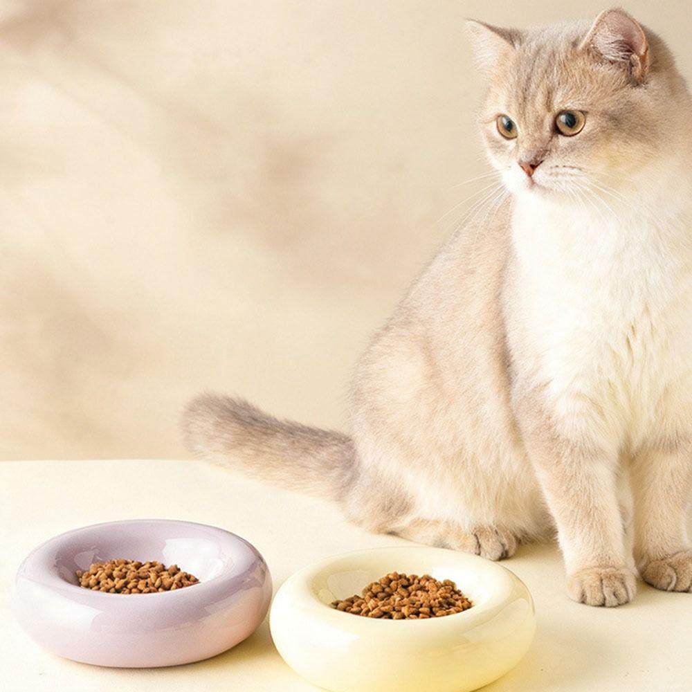 Wide Opening Donut-Shaped Cat Bowl High-Aesthetic Pet Food Bowl Ceramic Cat Bowl Home