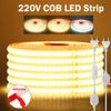 Светодиодная лента COB 220В 240 светодиодов/м Водонепроницаемая уличная светодиодная лента с выключателем Вилка ЕС Гибкая лента для лампы Освещение для спальни и кухни