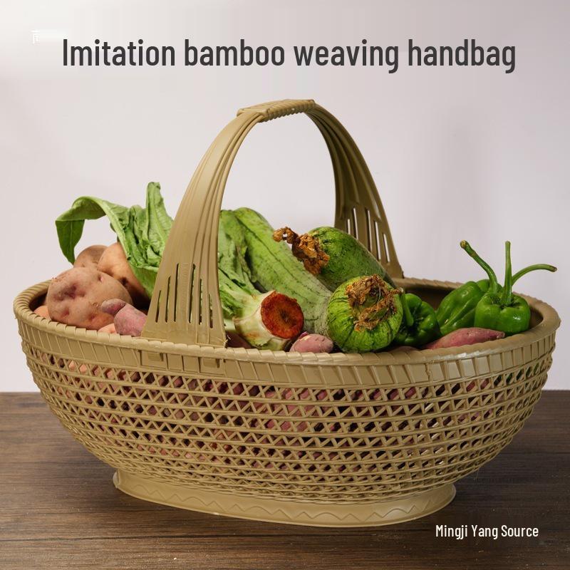 Imitation Bamboo Plastic Fruit & Vegetable Basket - Handheld Outdoor Pickers & Egg Carrier