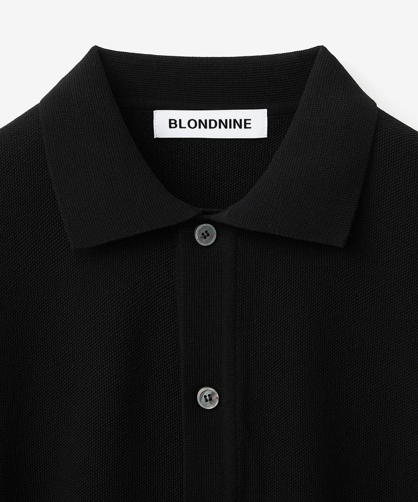 Blond9 Хлопковый вязаный кардиган с воротником, с коротким рукавом_Черный