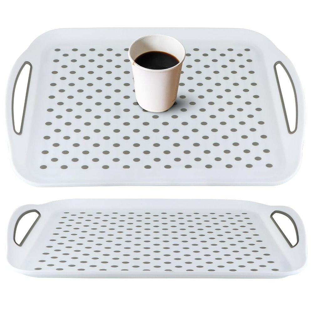 Plastic Serving Tray Rectangular Raised Rim Handles Non Slip Plastic Double Handles Non Slip Food Tray Restaurant Use