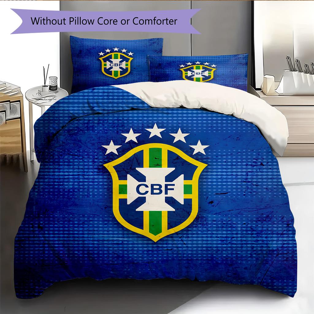 Brazil national football team Pattern Bedding Quilt Set Home Decoration Gift (1 * duvet cover + 2 * pillowcase without core)