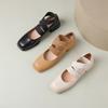 Women Mary Janes Pumps Round Toe Thick Mid Heels Cross Strap Glove Shoes Ladies Fashion Shoes Spring Autumn Beige 43