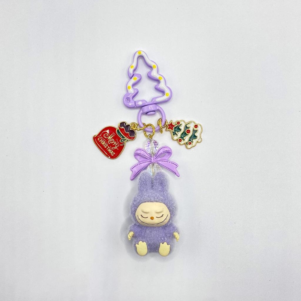 Flocked Labu Labubu Mini Keychain: Cute Grain Stroller Bag & Phone Pendant Ornament
