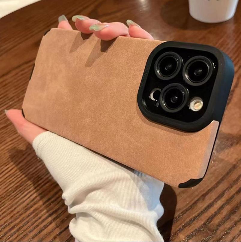 Luxury Plush PU Plush Leather Case Shockproof Shell Mobile Phone Full Back Cover for iPhone