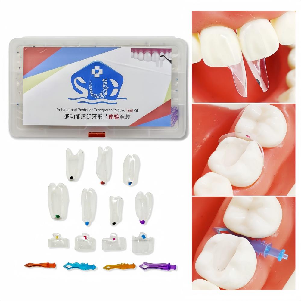 1 пакет (150pcs / уп) Dental Clear Matrix BT Прозрачные матрицы Передние зубы PosteriorFit Bioclear Зубы Молярная дуга Класс Реставрация Черный Треугольник