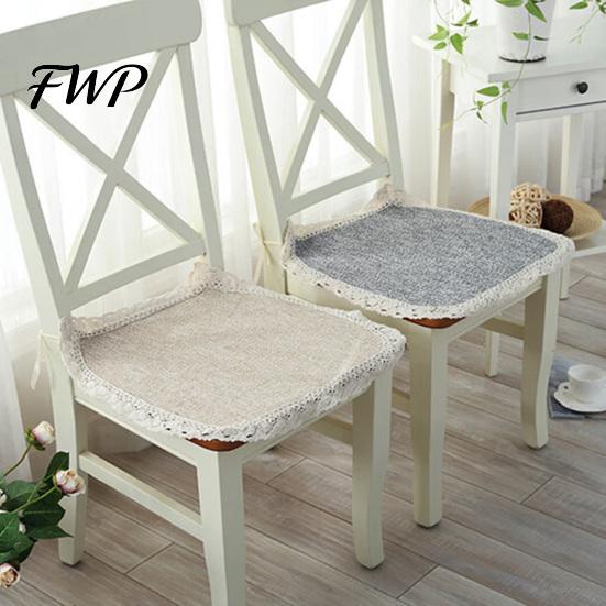 Retro Lace Trim Chair Mat Cotton Linen Pad with Ties, Striped Plaid Decorative Seat for Rattan Chairs Trim, Breathable Dining Office Summer