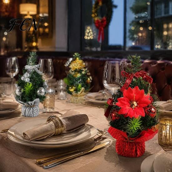Mini Christmas Tree for Desk Desk, Artificial Pine Tabletop Decor, Decorative Balls And Floral Art Reusable Festive Centerpiece Home Office,