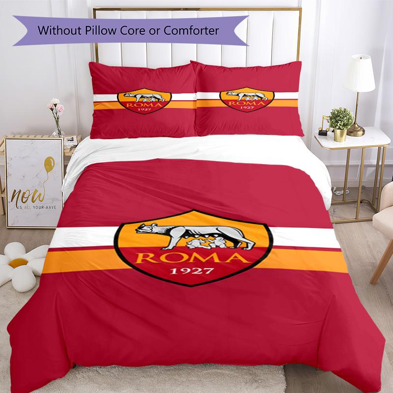 AS Roma1 Football club Printed Pattern Duvet Cover Set – includes 1 duvet cover and 2 matching pillowcases Bedroom decor Christmas gifts