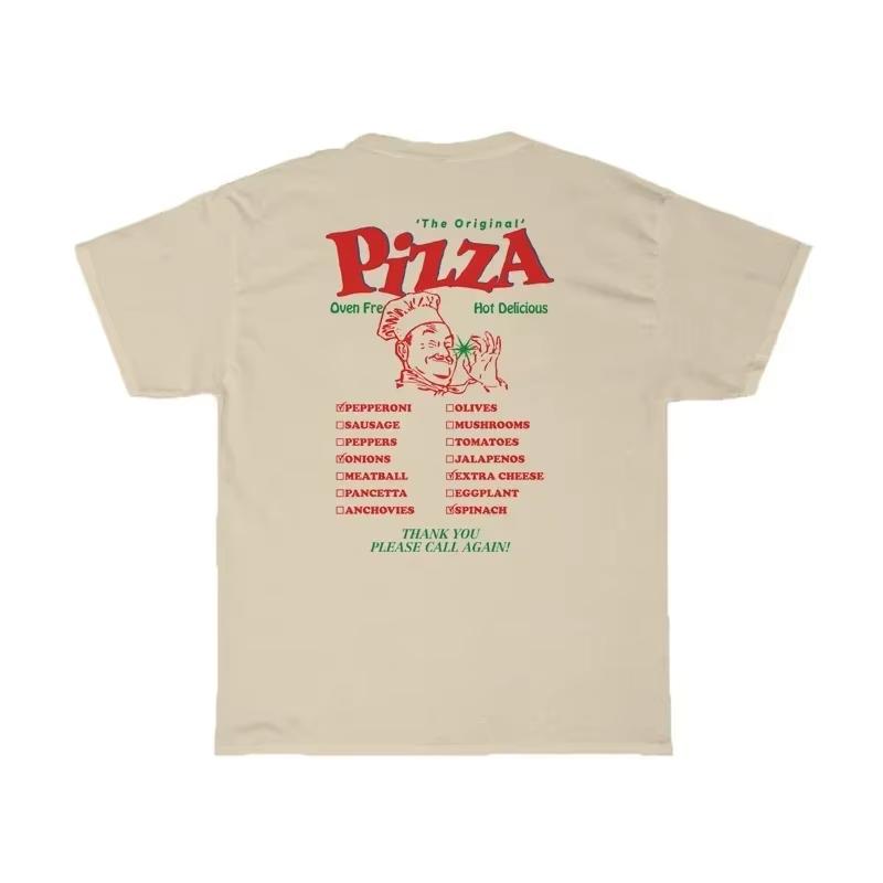 HB503-Chef Pizza Back Print Women T-Shirts Loose Streetwear Graphic Tops Cute Food T Shirt Unisex Vintage Grunge Tees Clothes